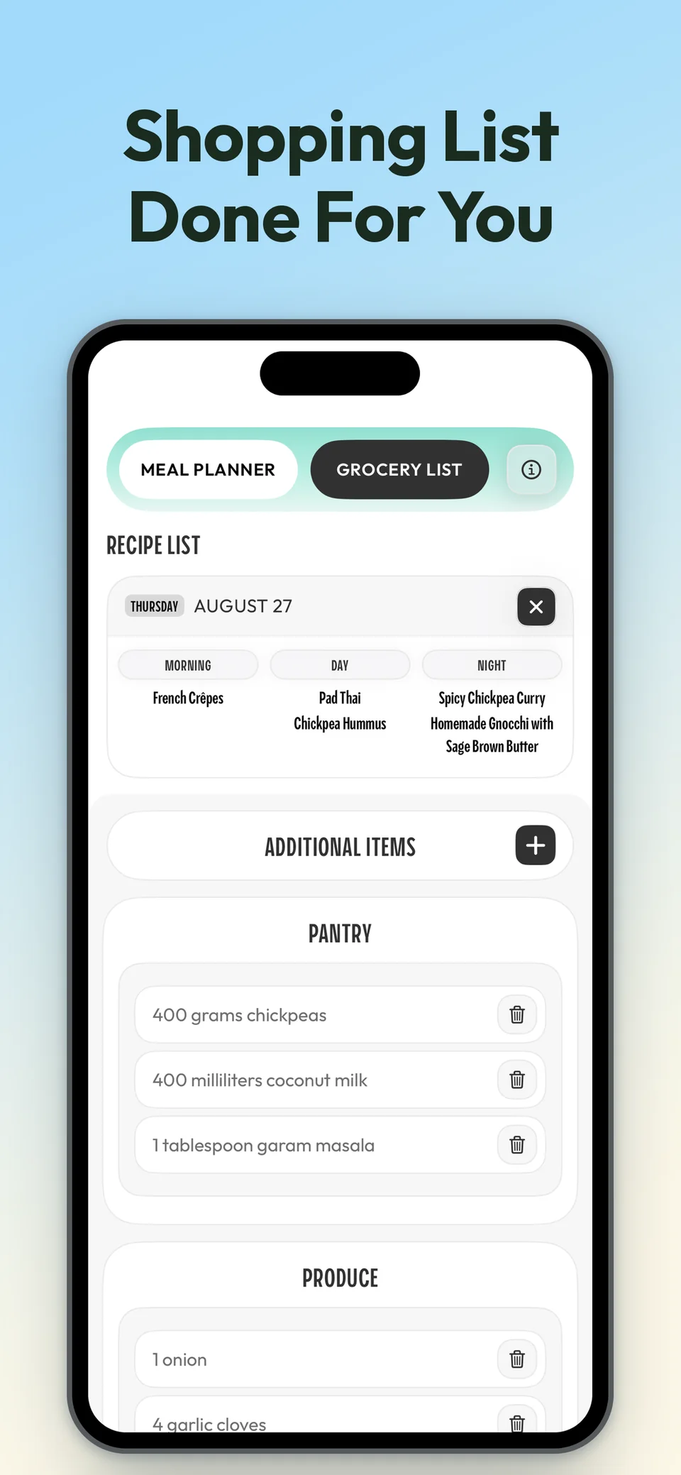 Shopping list done for you