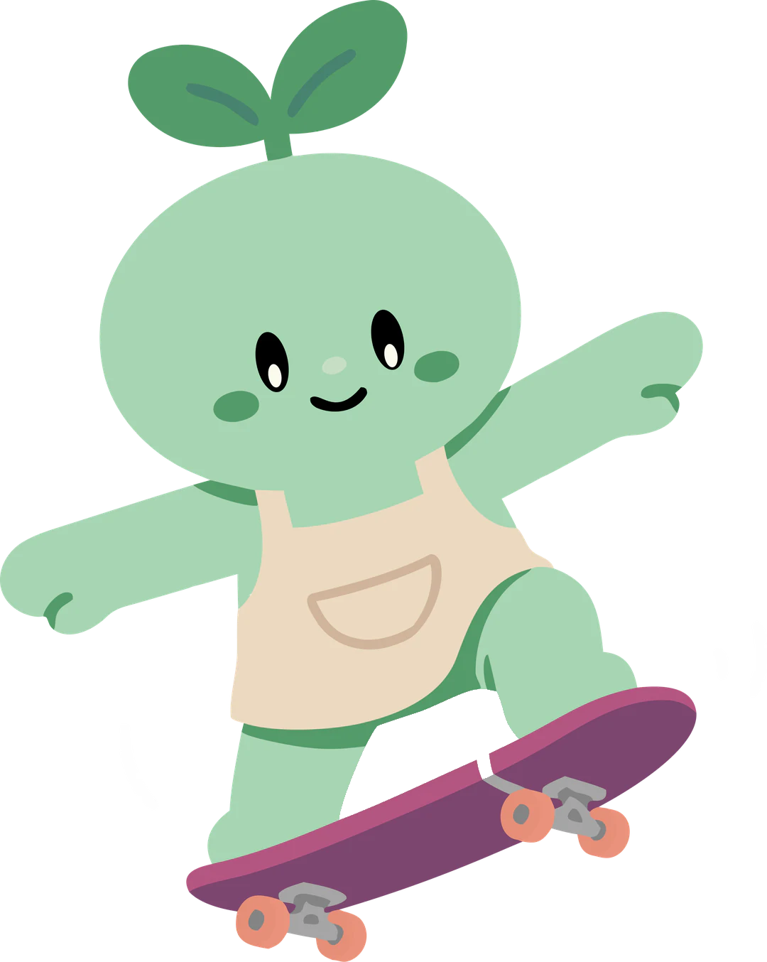 Sprout balancing on a skateboard